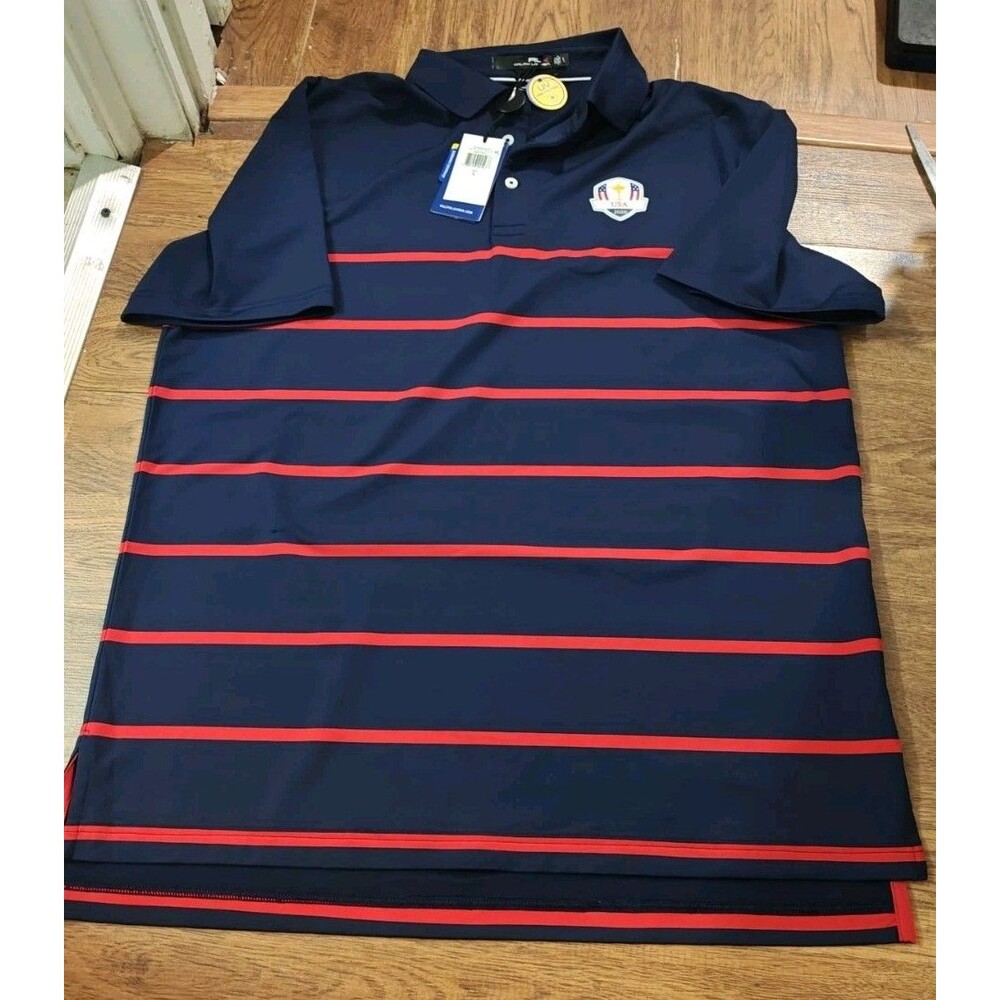 NWT RLX Ralph Lauren Ryder Cup USA 2020 Shirt Mens Large Blue Striped Golf Polo